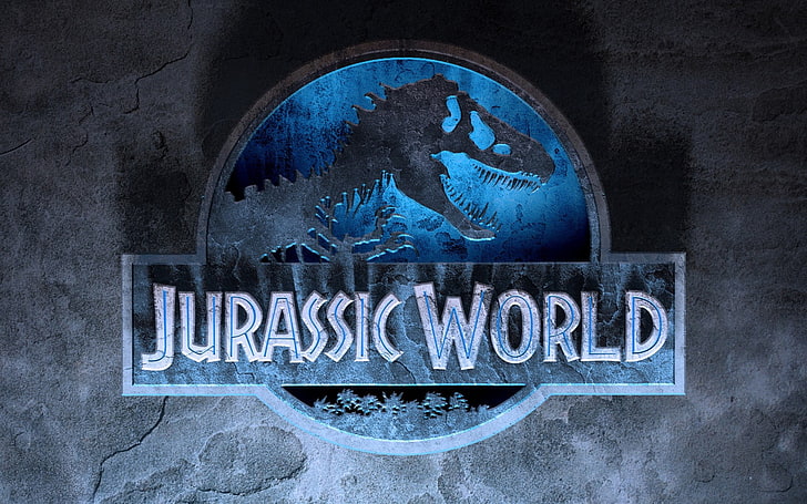 Jurassic World logo, 2015, blue, business, single Word, backgrounds, HD wallpaper