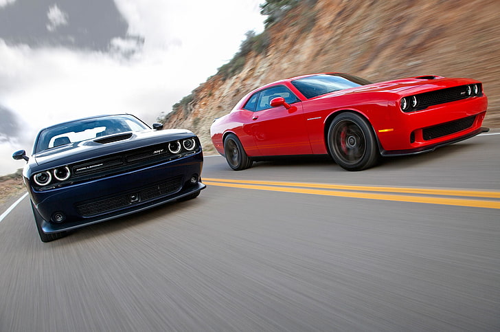 blue and red cars, Dodge, challenger, Dodge Challenger Hellcat