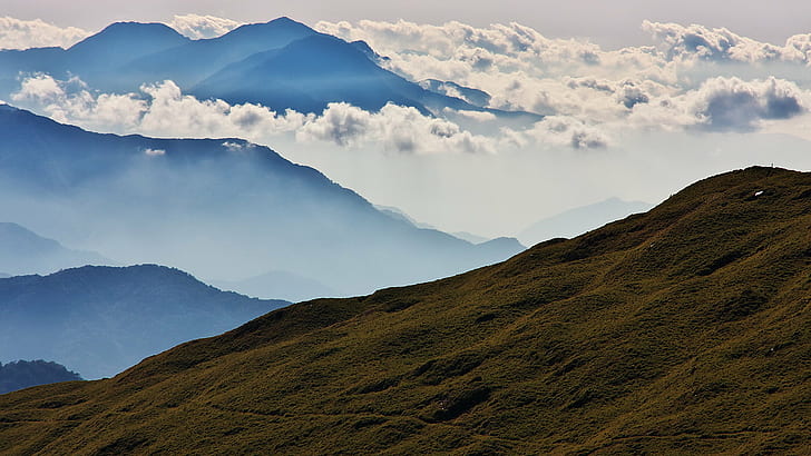 green mountain top under white cloudy sky during daytime, hehuanshan, hehuanshan, HD wallpaper