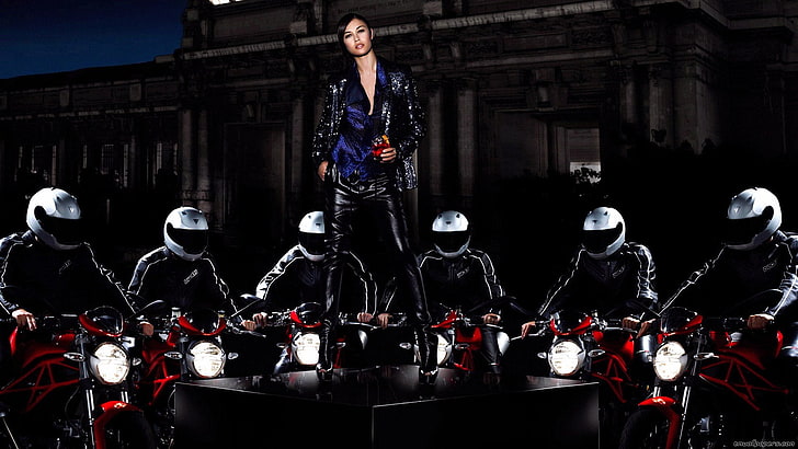1920x1080, black, boot, girl, helmet, latex, model, motorcycles
