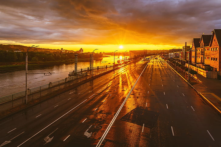 sunset, the city, Lithuania, Kaunas, After rain, HD wallpaper