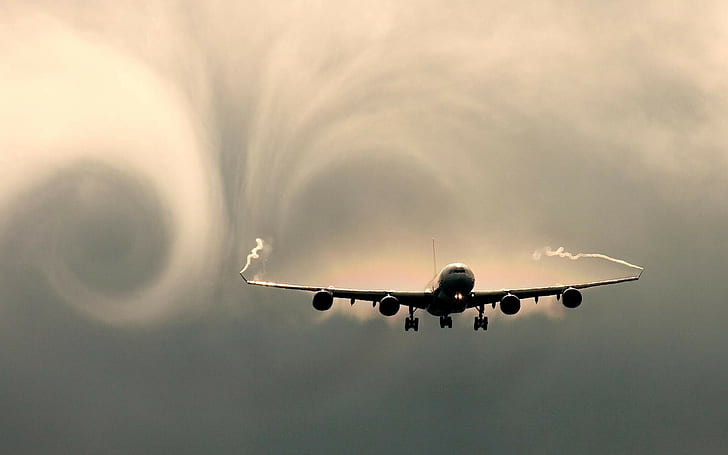 airplane, clouds, vortex, HD wallpaper