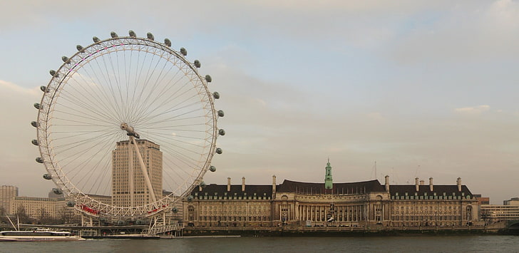 London Eye, London, england, river, houses, buildings, ferris Wheel