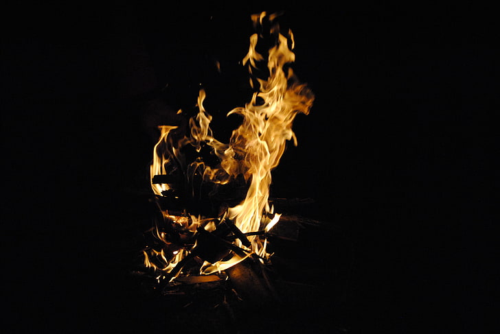 fire, night, wood, burning, flame, heat - temperature, fire - natural phenomenon, HD wallpaper