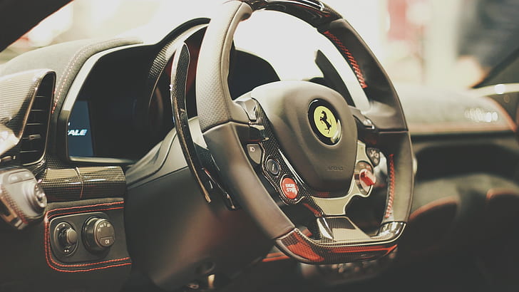 car, sports car, steering wheel, Ferrari, s, Ferrari 458