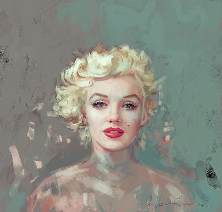 Marilyn Monroe, ivana besevic, actress, girl, painting, blonde, HD wallpaper