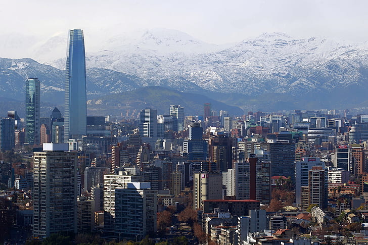 city, Santiago de Chile, cityscape, skyscraper, mountains, HD wallpaper