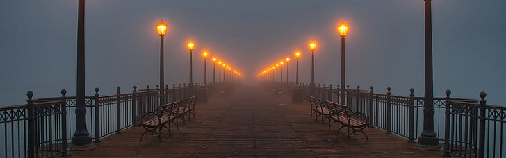 street light, pier, mist, lantern, San Francisco, the way forward, HD wallpaper