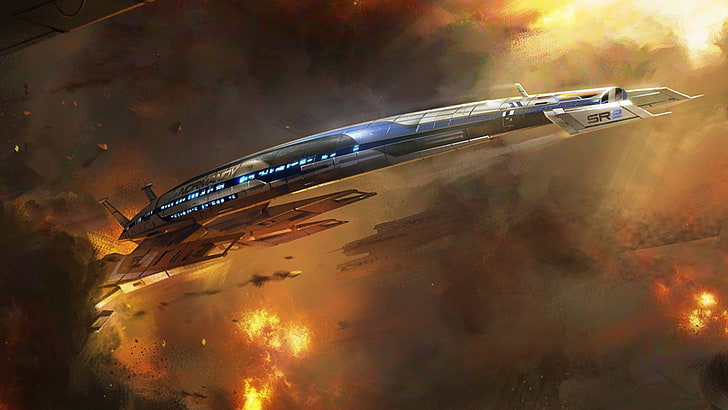 Mass Effect, Normandy SR-2, spaceship, fantasy art, video games