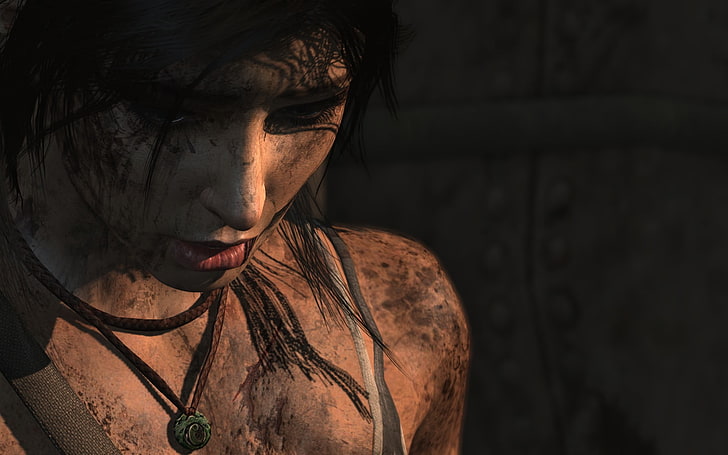 woman with green pendant necklace videogame screenshot, Lara Croft