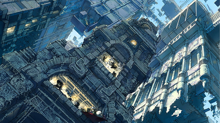 HD wallpaper: anime, city, blue, fantasy city, magic | Wallpaper Flare