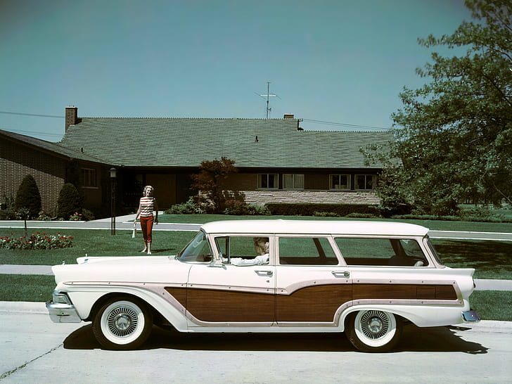 1957, country, ford, retro, squire, stationwagon, HD wallpaper