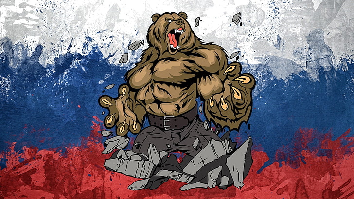 Russia, bears, flag, art and craft, representation, human representation, HD wallpaper