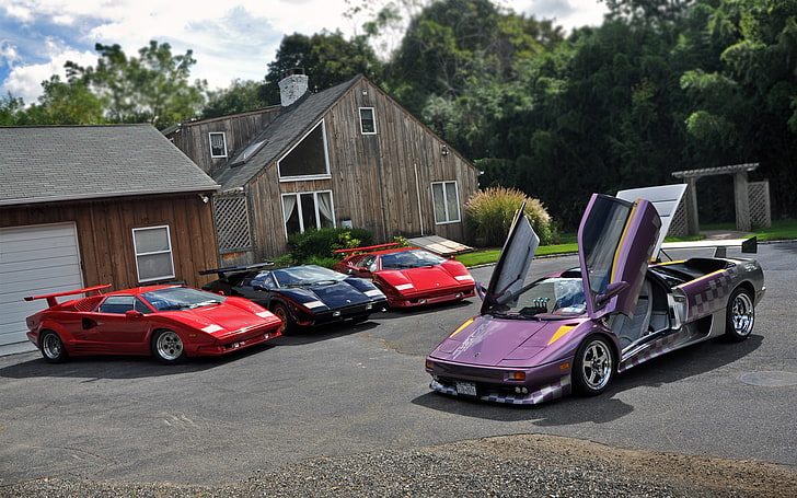 car, Lamborghini, Lamborghini Countach, vehicle, red cars, purple cars, HD wallpaper