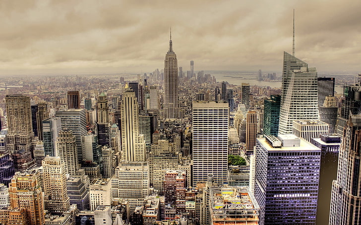 Empire State Building, cityscape, HDR, New York City, USA, building exterior, HD wallpaper