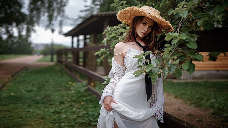 Georgy Chernyadyev, women outdoors, hat, model, Anastasia Zonova, HD wallpaper
