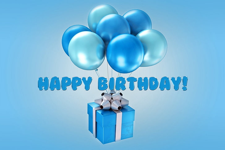 happy birthday theme background images, blue, studio shot, balloon, HD wallpaper