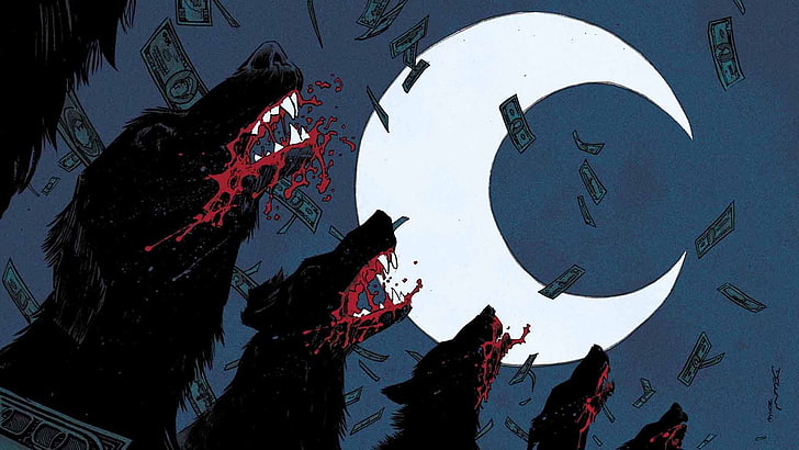 black dog illustrations, Moon Knight, wolf, comic books, cover art