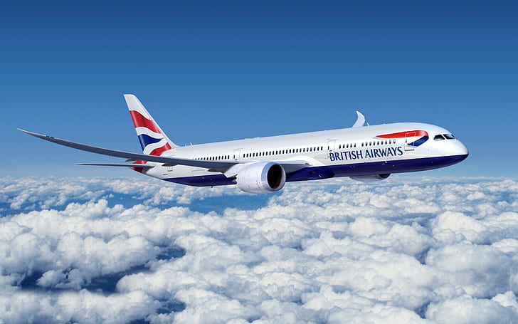 Boeing 777 British Airways, white and red, blue british airways