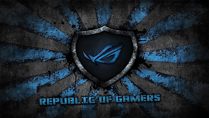 blue and black ASUS Republic of Gamers logo, grey, background, HD wallpaper
