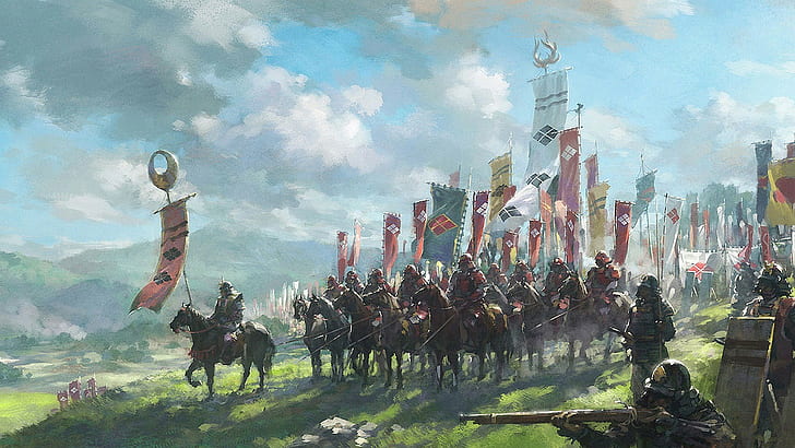 armor, battle, Flag, Japan, samurai, war, war Horse, HD wallpaper