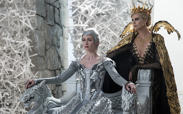Charlize Theron, crown, fantasy, the throne, Emily Blunt, Ravenna, HD wallpaper