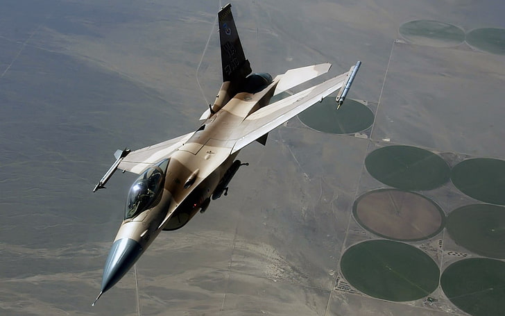 brown and black metal tool, airplane, General Dynamics F-16 Fighting Falcon, HD wallpaper