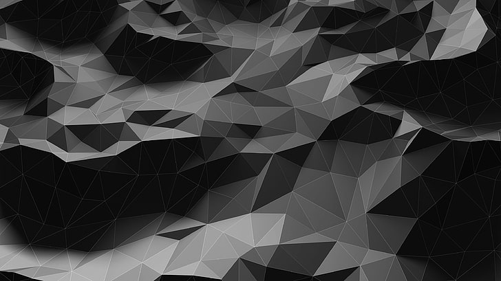 black and gray cubist painting, low poly, triangle, 3D, abstract, HD wallpaper