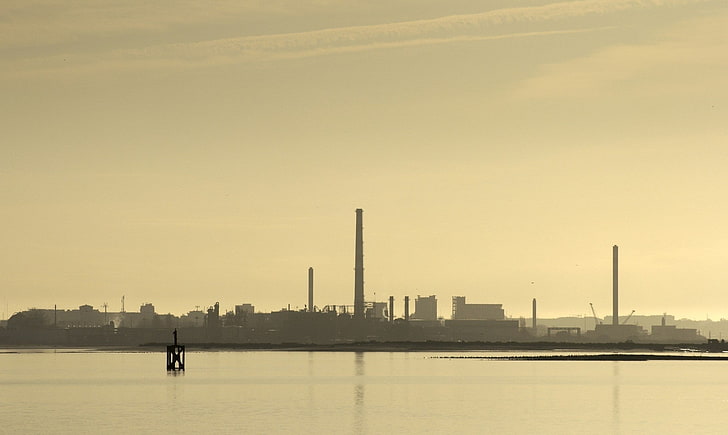 photography, industrial, technology, chimneys, factories, sea