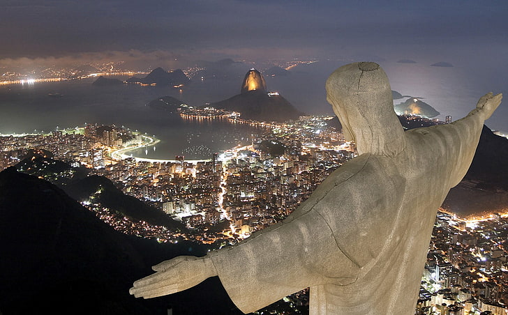 Christ The Redeemer, Rio de Janeiro, cityscape, night, statue