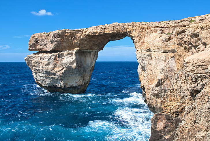 brown rock formation on body of water during day time, malta, gozo, malta, gozo, HD wallpaper