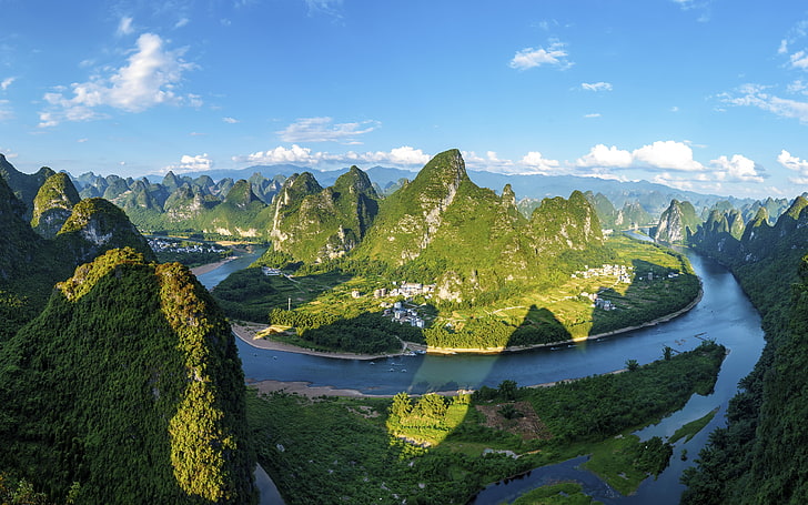 China Guilin Yangshuo landscape panorama, scenics - nature, beauty in nature, HD wallpaper