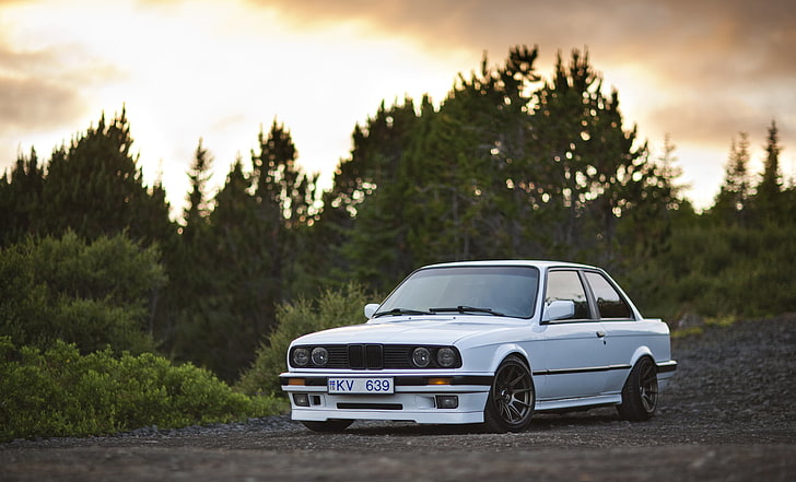 classic white coupe, BMW, E30, stance, 325i, car, land Vehicle, HD wallpaper