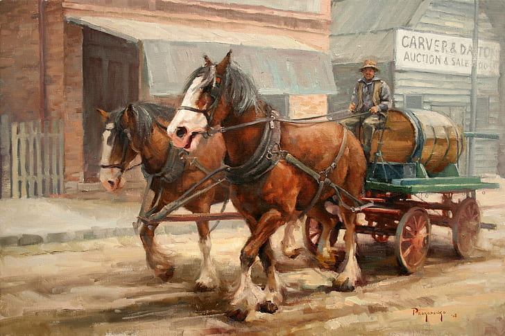 Stan Prokopenko, drawing, painting, High Noon, men, horse, mud