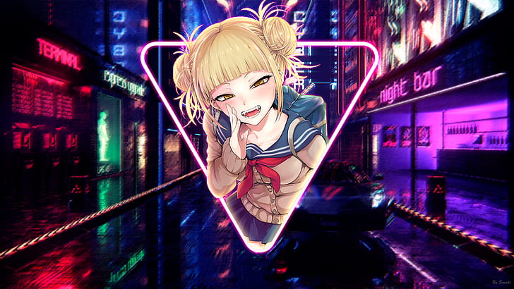 Himiko Toga, Boku no hero, anime girls, neon, city, HD wallpaper