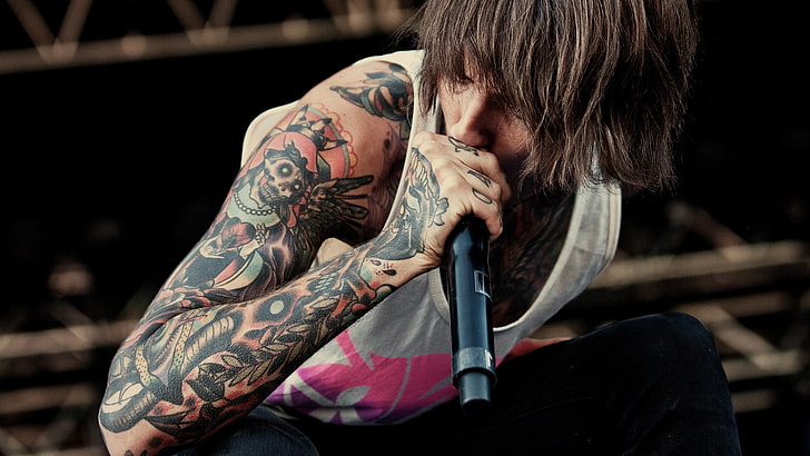 Bring Me The Horizon, music, Oliver Sykes, tattoo, adult, individuality, HD wallpaper