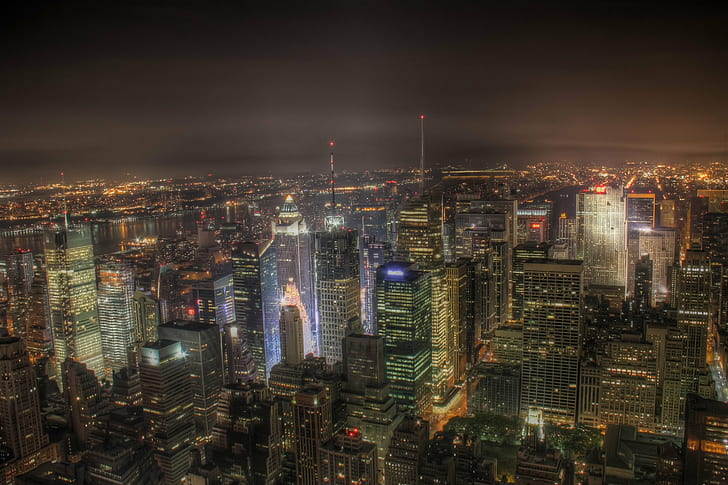 aerial photo of New York city, HDR, Times Square, Empire State Building, HD wallpaper