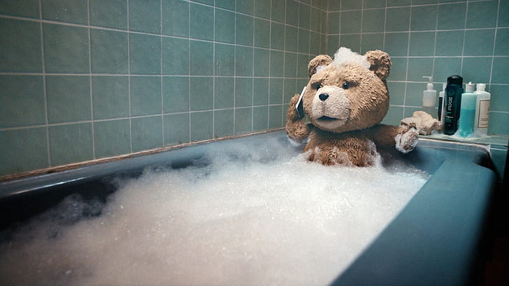 Ted taking a Bath, funny, comedy, bear