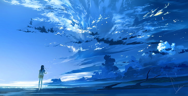 hd wallpaper sky clouds anime girls digital art drawing cyan blue wallpaper flare sky clouds anime girls digital art