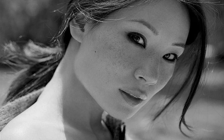 model, celebrity, Lucy Liu, actress, monochrome, women, face, HD wallpaper