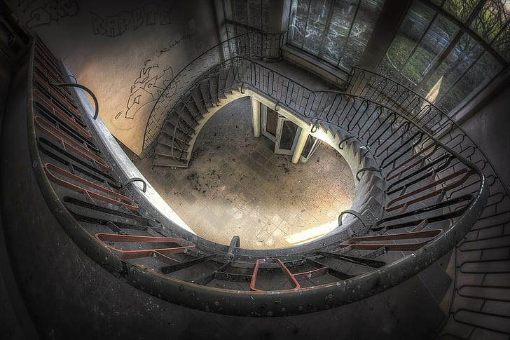 house, building, stairs, abandoned, HD wallpaper