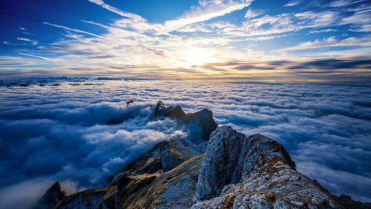 clouds, Saentis Mountain, Switzerland, Alps, cloud - sky, scenics - nature, HD wallpaper