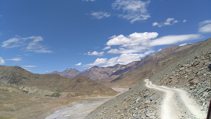 landscape, desert, road, clouds, Himalayas, valley, mountain