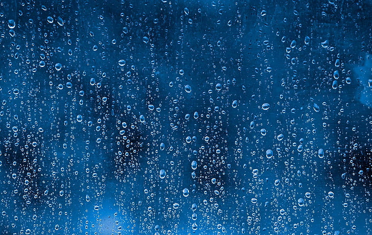 window, water drops, texture, water on glass, rain, blue, backgrounds, HD wallpaper