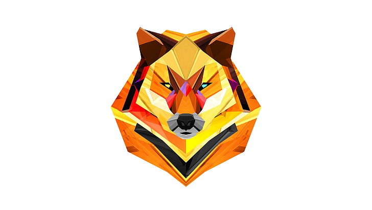 brown fox illustration, artwork, Justin Maller, Facets, wolf, HD wallpaper