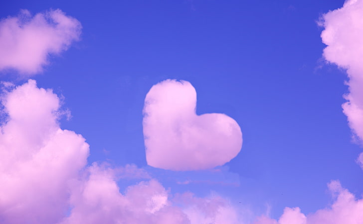Pink Heart Cloud, heart-shaped cloud, Love, cloud - sky, blue
