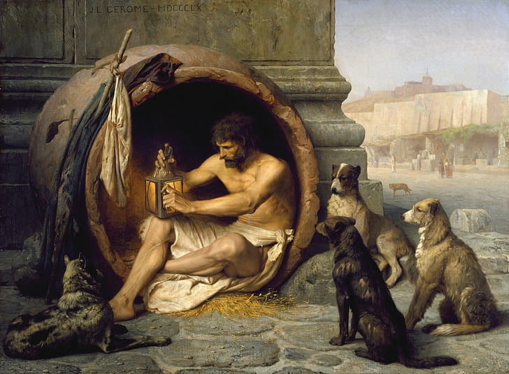 Greek philosophers, Jean-Léon Gérôme, dog, painting, Diogenes