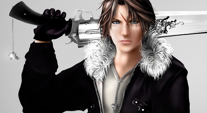 Final Fantasy male character, weapons, art, jacket, pendant, guy
