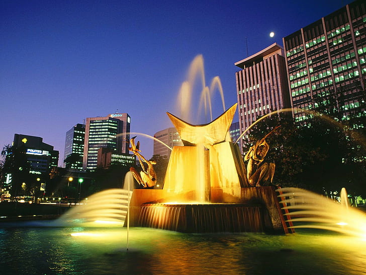 architecture, fountain, Adelaide, Australia, cityscape, HD wallpaper