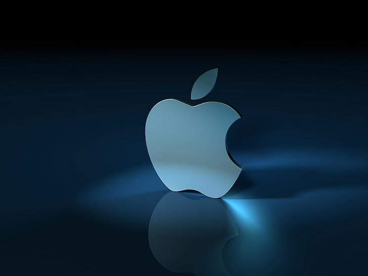 Apple Inc., reflection, blue background, HD wallpaper